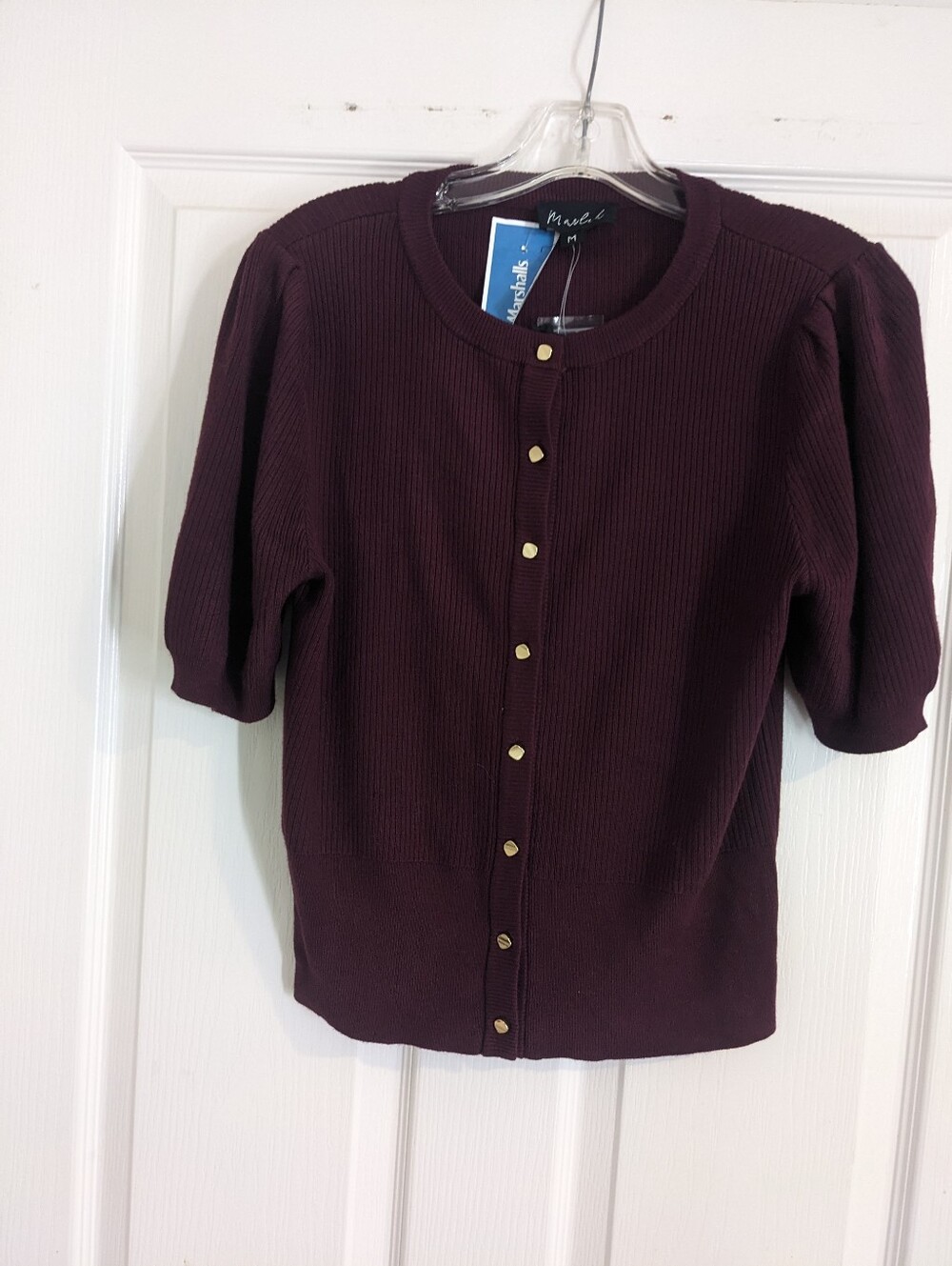 Marled Ribbed Knit Top in Deep Berry
